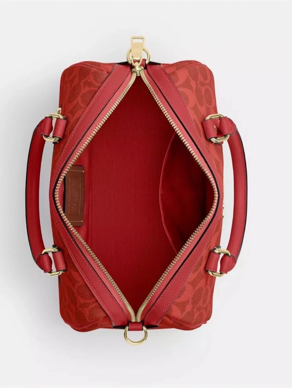 COACH MEDIUM ROWAN SATCHEL – SIGNATURE CANVAS – CRIMSON/GOLD – NWT